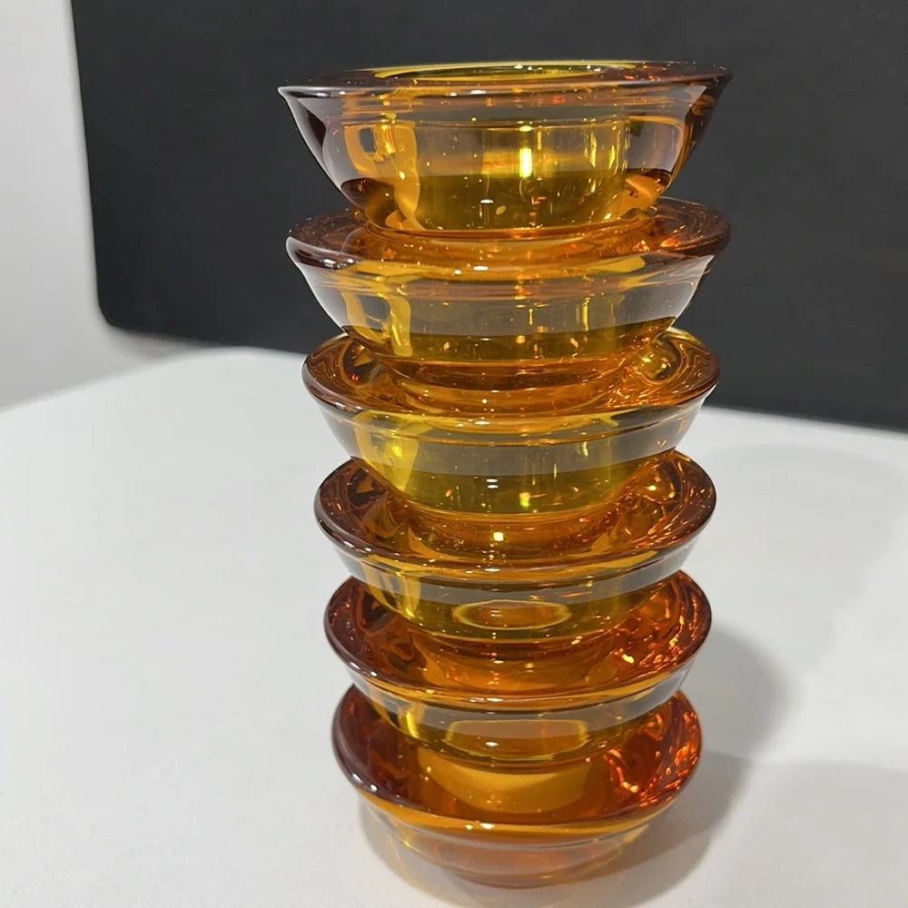 Crate & Barrel Candle Holders Yellow Amber Glass Votive Tealight Set of 6